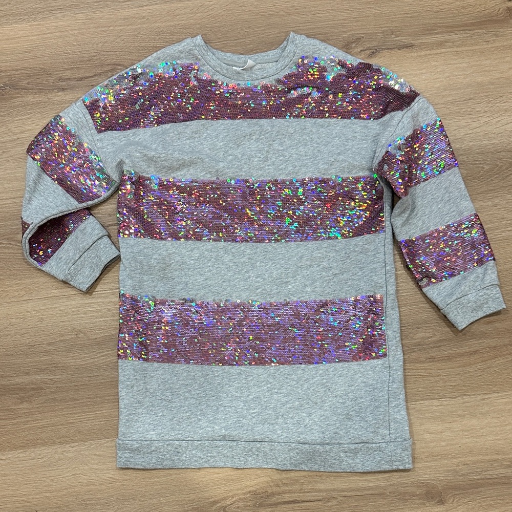 Glittery Flip Sequins Gray and Pink Kids Sweatshirt
